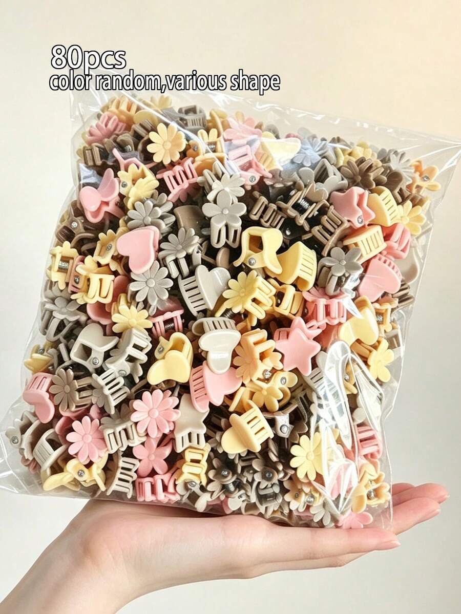 15/30/80pcs-New Multi-Color Multi-Shape Small Claw Clips Assorted Hair Clips, Girls Daily Casual Versatile Hair Accessories, Bangs Side Hair Clips - Multicolor - View 1