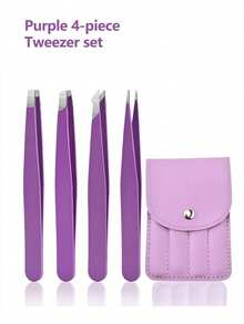 Professional 4pcs Eyebrow Tweezers Set With Leather Storage Case, Precision Stainless Steel Grooming Tools, Suitable For Facial Hair, Ingrown Hair And Splinter Removal, Slanted Tip And Pointed Tip Design, 20x20 Portable Size, Black Grooming Set - Upgraded Style - View 13