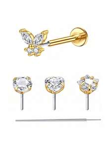 CIZME 5pcs Fashion Stainless Steel Heart-Shaped Lip Studs, Suitable For Women's Daily Decoration, 18G Lip Piercing Jewelry, Push-In Lip Studs, Cartilage Earrings, Cartilage Studs, Lip Studs, Lip Piercing Jewelry - Lip Studs - View 16