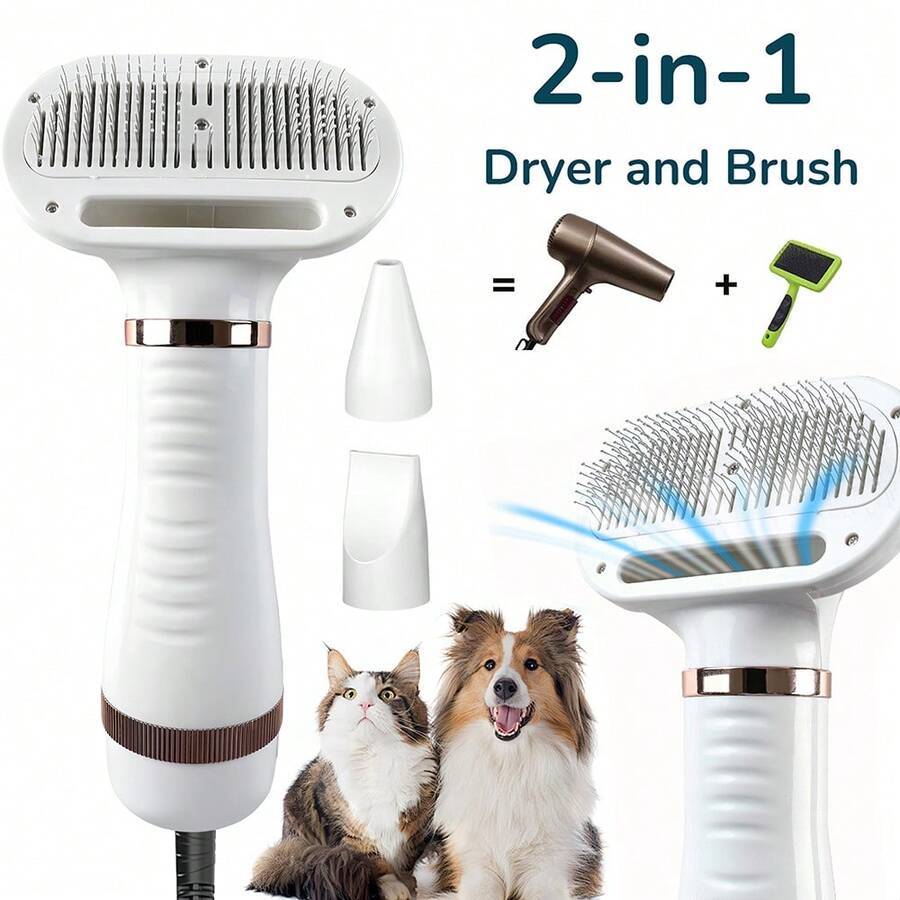 Dog Hair Dryer And Dog Blow Dryer, 2-In-1 Pet Hair Dryer With Self-Cleaning Slicker Brush - Portable Grooming For Dogs And Cats, 3 Temperature Settings, Low Noise - Back To School Cleaning