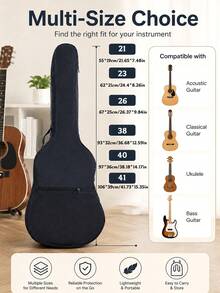 Multi-Size Multi Functional Guitar Carrying Bag, Padded Internal Acoustic Guitar Carrying Case, Suitable For Various Sizes With Lightweight Padded Guitar Backpacks, Protecting Instrument Guitar Bags And Boxes, Instrument Guitar Bags And Boxes - Multicolor - View 6