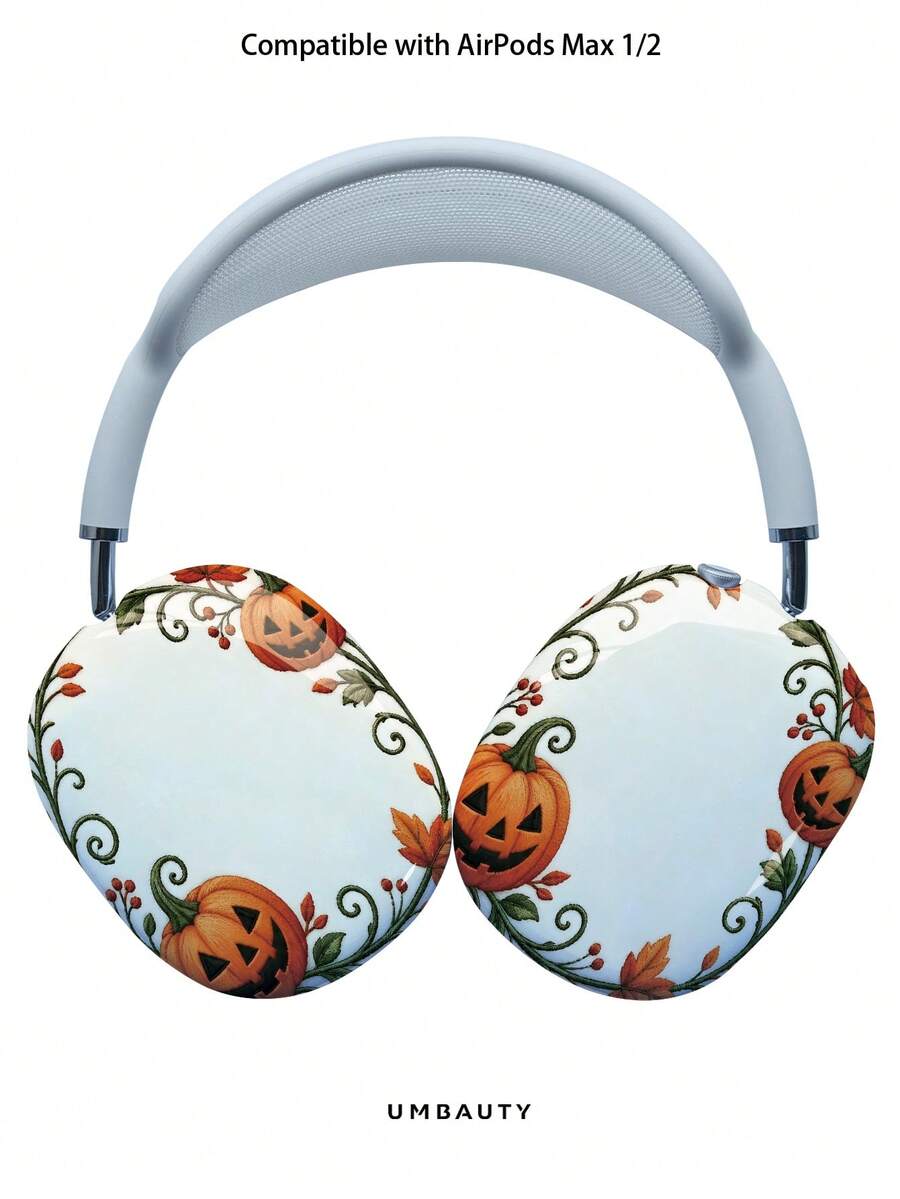 GIIPPA Glossy Hard Ear Cup Protective Cover Pumpkin Lantern Pattern Unisex Anti-Scratch Shell Compatible With AirPods Max 1/2 Oval Headphone For Daily Commute, Campus, Cafe, Travel, Picnic And Other Scenarios Matching Outfit - Orange - View 1