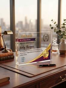 1pc Customized Logo Text Horizontal Acrylic Plaque, Personalized Employee Service Recognition Thank You Trophy, Volunteer Appreciation Award, Corporate Business Award, Retirement Recognition Gift, Service Years Award - Multicolor - View 7