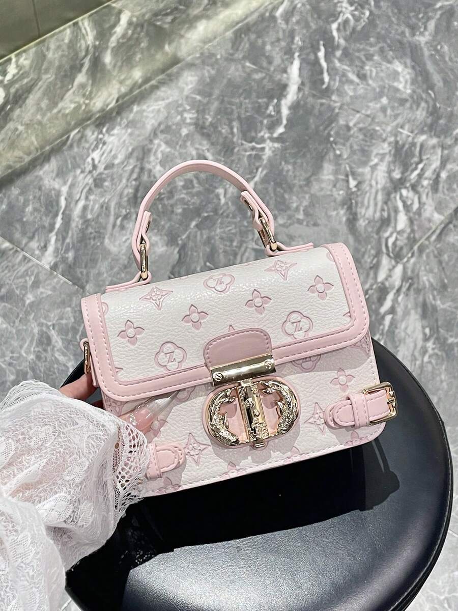 Carit & Koty 1pc Women Top Handle Bag, 2026 New Model, Embossed Hardware Buckle PU Leather Crossbody Bag, Structured Satchel For Daily Leisure Dates Gatherings