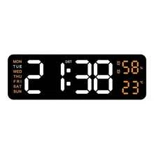 USB Powered 9 Inch Large Digital Wall Clock Temperature Humidity Week Display 4 Level Manual Brightness Adjustment Auto Dimmable Snooze Table Clock 12/24H Electronic LED Alarm Clock ---Without Battery And Plug - one-size - View 23