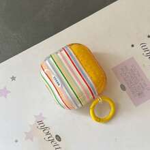 Colorful Polka Dot & Striped Earphone Case With Hanging Ring, Compatible With AirPods Pro 3, Pro 2, 4, 3, 1/2, Cute Minimalist Protective Cover For Women - Yellow - View 3