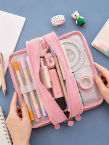 16pcs Stationery Set, Includes Large Pencil Case, 5 Retractable Ballpoint Pens And 10 Refills, Multi-Compartment Pencil Case, Smooth Writing, Back To School Essential, Suitable For Students, Classroom, University And Office Supplies - Multiple Styles - View 3