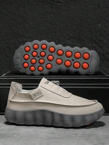 GAISIMA Men's Perforated Letter Fabric Label Thick Sole Sneakers, Minimalist Casual Loafers, Suitable For Spring/Summer Daily Street Wear - Grey - View 1