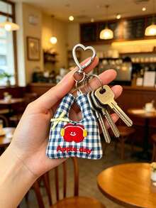 Embroidered Mini Handbag Pendant, Cute Fruit Plaid Bag Charm, Shopping Bag Pendant, Multi-Functional Backpack Accessory, Heart Buckle Keychain Bag Decoration, Holiday Gift, Birthday Gift, Shopping Bag Fruit Heart Buckle Hanging Rope, Girly Backpack Keychain Decoration Pendant, Back To School Essential Backpack Charm, Christmas Gift - Multicolor - View 6