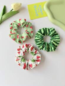 4pcs Women's Fruit Element Hair Ties, Watermelon Rind & Watermelon Flesh Fresh Pattern Design, Fashionable Hair Accessories For Bun, Ponytail, Suitable For Outdoor, Daily, Party, Travel - Multicolor - View 6