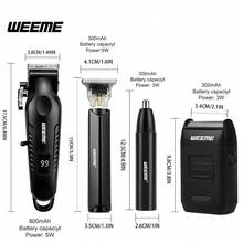 WEEME 4‑In‑1 Men Hair Clipper Kit, Cordless Hair Trimmer Barber Shaver Nose Hair Trimmer Set For Men Grooming - Black - View 3