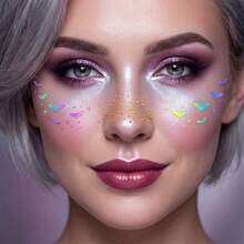 Halloween Holographic Freckles Temporary Tattoos-4pcs, Iridescent Rainbow Bat Spider Web Star Freckle Fake Tattoo Stickers, Shiny Laser Colorful Pattern Facial Decals, Waterproof Long-Lasting, Cosplay Party For Women Girls, Rave Accessories - Multicolor - View 5