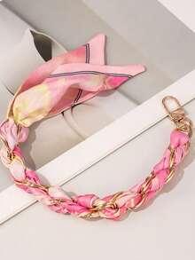 1pc Small Woven Silk Scarf Phone Lanyard Wrist Strap Short Metal Phone Chain Keychain Pendant Camera Charm - Multicolor - View 9