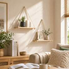 1 buah Hiasan Dinding Tenun Buatan Tangan Gaya Bohemian dengan Rak Penyimpanan | Rak Penyimpanan Gantung Kain Gaya Bohemian | Rak Penyimpanan Dekorasi Dinding Estetik Minimalis, Cocok untuk Tanaman dan Buku | Hadiah Dekorasi Rumah Kamar Tidur - Krem - View 2