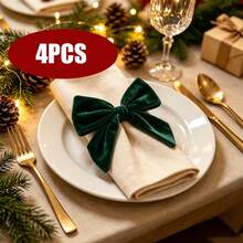 1 Set, Red, Green, Bow Christmas Napkin Rings, 12*12cm Seasonal Kitchen Table Decor, Christmas Home Decoration - Multicolor - View 8