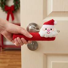 2pcs Christmas Door Handle Protector Covers, Thickened Santa Claus Shaped Holiday Scene Decoration Gift, Reusable New Year Gift - Multiple Styles - View 1