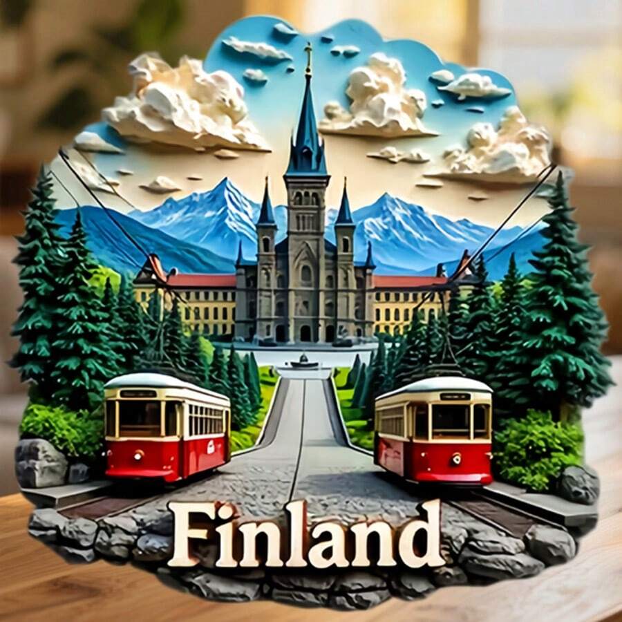 Finland Trams And Spires Under The Northern Pines Magnet Where The Snowy Silence Meets The City's Warm Pulse Keepsake For All Metal Surfaces Throughout The Home - A - View 1