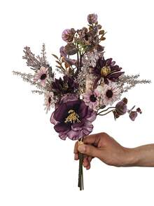 1/3 Bunch Artificial Flowers, Including Artificial Anemone, Daisy And Eucalyptus Leaves, Realistic Touch, Suitable For Vase, Home, Hotel Guest Room, Wedding Decoration, Tabletop Centerpiece, Autumn Decor, Etc. - Purple - View 4