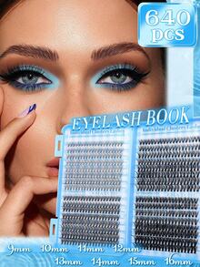 624/640pcs Mixed D Curl 10D-100D Black Synthetic False Eyelashes, Large Cartoon Style Packaging Box, Durable, Suitable For Daily, Party, Wedding And Holiday Makeup, Includes Glue, Tweezers, Brush, Portable Packaging, Suitable For Beginners - Multicolor - View 7
