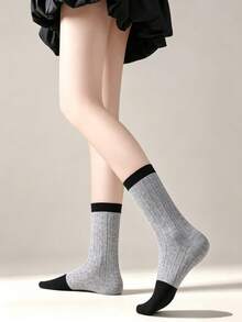 1/5/10 Pairs Autumn/Winter Twisted Pattern Contrast Color Tube Socks, Simple Knitted Socks, Antibacterial, Moisture-Wicking, Breathable And Comfortable, Suitable For Sports, Home, Casual, Commuting, Campus - Multicolor - View 5
