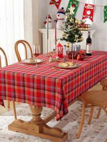 1pc Christmas Red & Green Plaid Tablecloth, Home Dining Table Decor Cloth, Christmas Party Atmosphere Table Mat - Multicolor - View 2