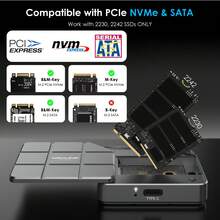 USB-C M.2 NVMe/SATA SSD Enclosure,10Gbps USB 3.2 Gen2 External Case For 2230/2242 SSD,Tool-Free,Aluminum,Up To 8TB - Grey - View 3