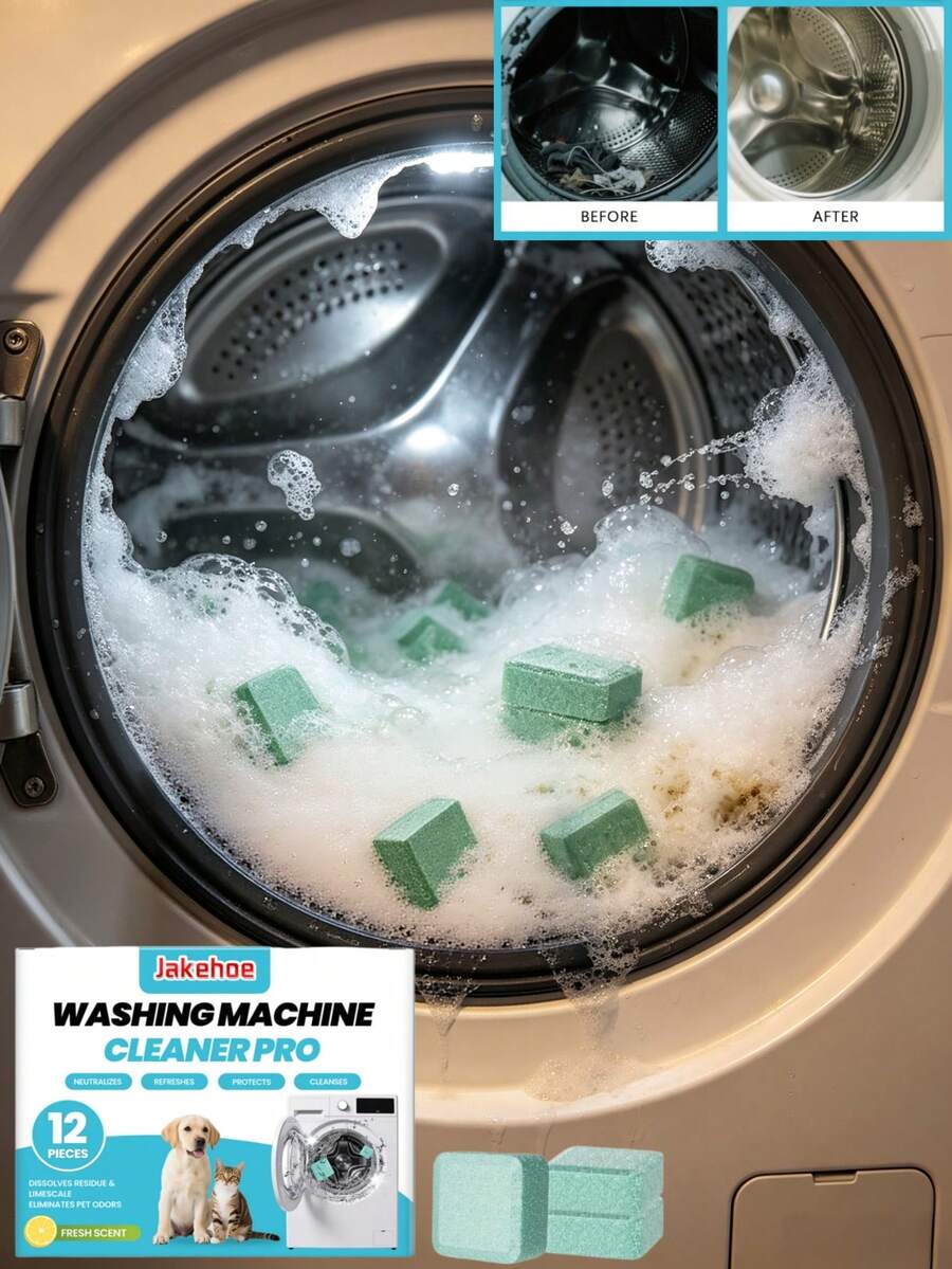 jakehoe Washing Machine Cleaning Tablets, Gentle Cleaning Of Dirt, Limescale And Odor For Daily Home Use On Drum Washing Machines