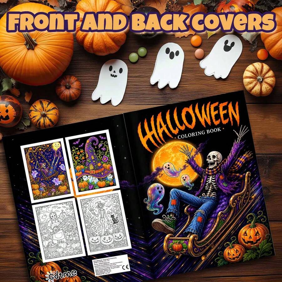 GDTME Halloween Bottle Gothic Style Coloring Book: Skull Jar Pumpkin Candle Halloween Cover, Bold Minimalist Line Thriller Holiday Pages, Suitable For Adult Coloring Hobby