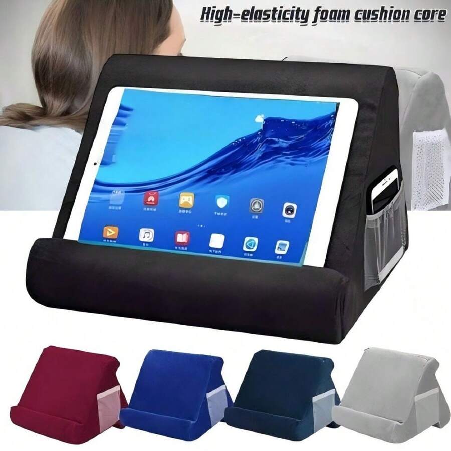 1pc Multifunctional Soft Pillow Tablet Stand, Bed Reading Cushion Support, Slouchy Sponge Phone/Tablet Holder With Side Pocket, Multi-Angle Adjustable Desktop Bedside Pillow For Watching Movies And Reading, Electronic Computer Accessory, Daily Home Furniture - Multiple Styles - View 1