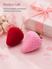 1pc Niche Creative Cute Pink Red Strawberry Ring Box For Party, Wedding, Anniversary, Jewelry Storage - Multicolor - View 4