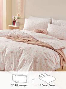 3pcs Pink Leopard And Heart Printed Duvet Cover Set, Creative & Chic Valentine's Day Home Decor,  Sweet Wedding Essentials - Red and White - View 2