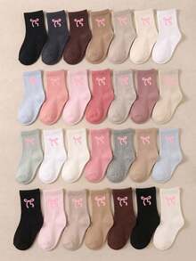 5/10/20 Pairs Random Bow Crew Socks For Girls Sweet Solid Color Mid‑Calf Socks Casual Daily Fall Socks Back To School Halloween Party Gift - Multicolor - View 2