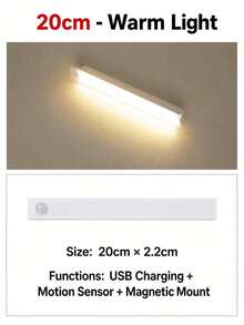 4 قطع شريط إضاءة LED دافئ USB 10/20/30/50 سم مع مستشعر حركة - شريط إضاءة LED بمستشعر حركة لاسلكي، إضاءة تحت الخزانة، مصباح ليلي مغناطيسي قابل للشحن قابل للالتصاق للممر وخزانة المطبخ والرف والخزانة وديكور المنزل - متعدد الألوان - مشاهدة 14