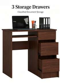 Sturdy Wooden Computer Desk With 3 Storage Drawers, Freestanding Home Office Writing Workstation With Pull-Out Keyboard Tray, Practical Study Desk For Bedroom, Study Room And Workplace, Free Table Foot Pads Included - Dark Walnut - View 5