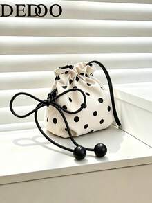 Dedoo 2026 New Polka Dot Drawstring Bucket Bag, Women's Fashion Crossbody Bag - Beige - View 2