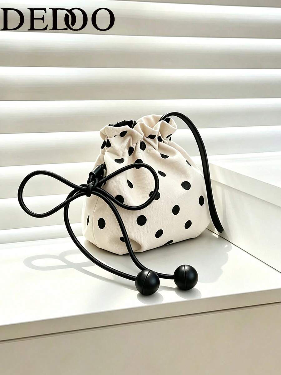 Dedoo 2026 New Polka Dot Drawstring Bucket Bag, Women's Fashion Crossbody Bag