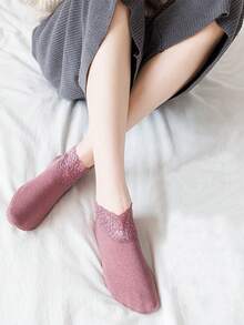 1/3/5/10 Pairs Women's Autumn/Winter Pure Cotton Lace Socks, Solid Color Loose Fit, Warm Thickened Versatile Ruffle Socks, Sleep Socks, Floor Socks - Multicolor - View 3