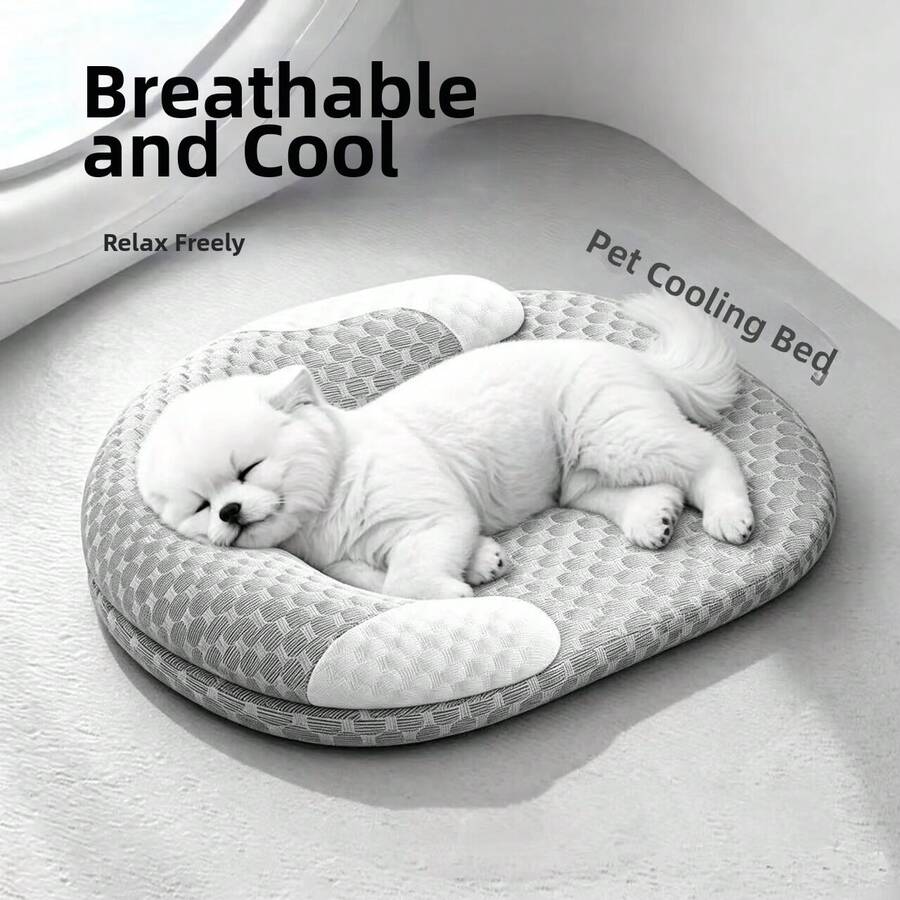 1pc Orthopedic Foam Pet Bed Cooling Ice Bean Mat, Breathable Summer Pet Mat For Cats And Dogs, Non-Slip Washable Cool Dog Bed Sleeping Pad, Suitable For Large, Medium And Small Cats And Dogs - Grey - View 1