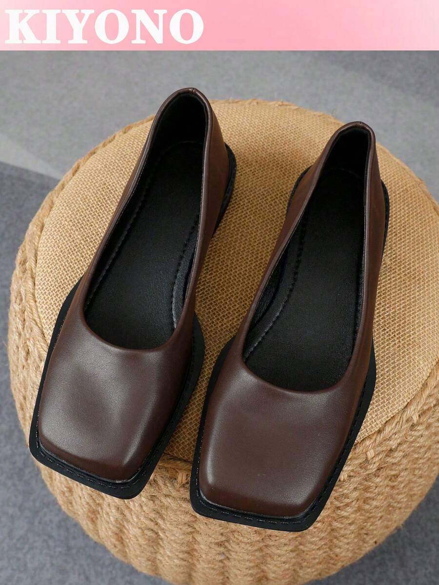 XBYASDF 2026 New Brown Minimalist Square Toe Flat Slip-On Loafers, Versatile For Commuting And Casual Wear - Brown - View 1