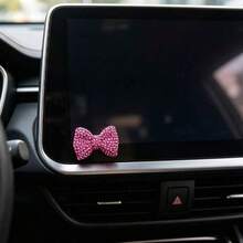Full Rhinestone Pink Bow Car Decorative Sticker, Shiny Crystal Car Interior Decor, Delicate Girl Style Small Pendant, Navigation Screen Center Console Decoration Accessory - Rhinestone Bow - View 5