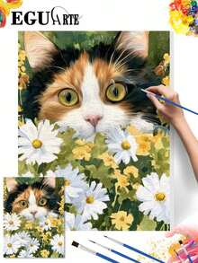 DIY Calico Cat In Daisy Garden (Frameless 8x12 / 16x20 Inches) Paint By Numbers Kit(Acrylic) Arts & Crafts For Adult Beginners, Home Wall Decor, And Holiday Gifts For Cat Lovers And Creative Souls - Sets - View 2