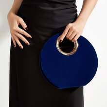 AIBBYDAR Women's Evening Clutch Bag, Handbag For Evening Gown, Small Round Bag With Round Handle, Detachable Shoulder Strap, Formal Occasion - Navy Blue - View 9