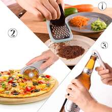 6pcs Kitchen Gadget Set, Space-Saving Cooking Tools Kitchen Accessories - Garlic Grinder, Cheese Grater, Vegetable Peeler, Pizza Cutter, Herb Stripper, Bottle Opener Gift Set, Suitable For RV Camping And Outdoor Use - A - View 2