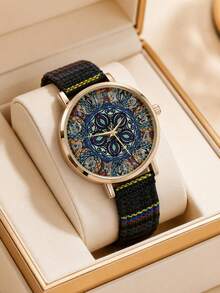 Women's Boho Bohemian Quartz Watch Vintage Floral Geometric Print Pattern Dial Woven Strap Elegant Wristwatch Gift For Her Birthday Christmas - Beige - View 8