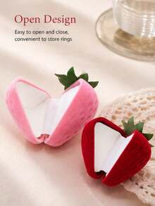 1pc Niche Creative Cute Pink Red Strawberry Ring Box For Party, Wedding, Anniversary, Jewelry Storage - Multicolor - View 2