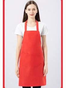 1/2/5pcs Women's Polyester Apron Set, Simple Red Apron With Pockets, Thickened Waistband, Fashionable Home Kitchen Workwear, Kitchen Supplies - Red - View 8