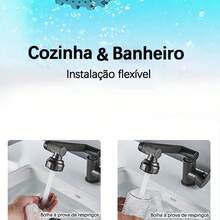 Torneira de 1080° graus giratória de água quente e fria torneira de cozinha moderna giratória para casa-Com mangueira - Cinza - Visão 6