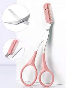 1 Set Pink Eyebrow Trimming Kit With Eyebrow Comb, Women's Professional Eyebrow Shaping Tool, Suitable For Daily Grooming, Travel, Hair Salon Use, Travel Essential, Back To School Gift, Perfect Gift For Women And Girls - Multicolor - View 4
