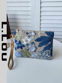 Tas Clutch Fashion Bordir 2026 Gaya Baru Musim Gugur Tas Tangan Wanita Niche Tas Amplop Persegi - Biru - View 2