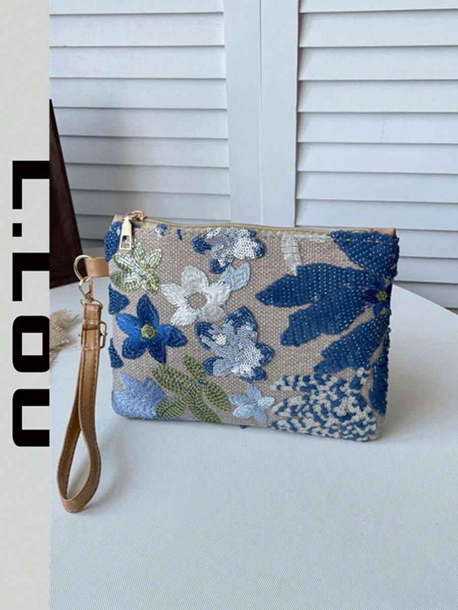 Tas Clutch Fashion Bordir 2026 Gaya Baru Musim Gugur Tas Tangan Wanita Niche Tas Amplop Persegi